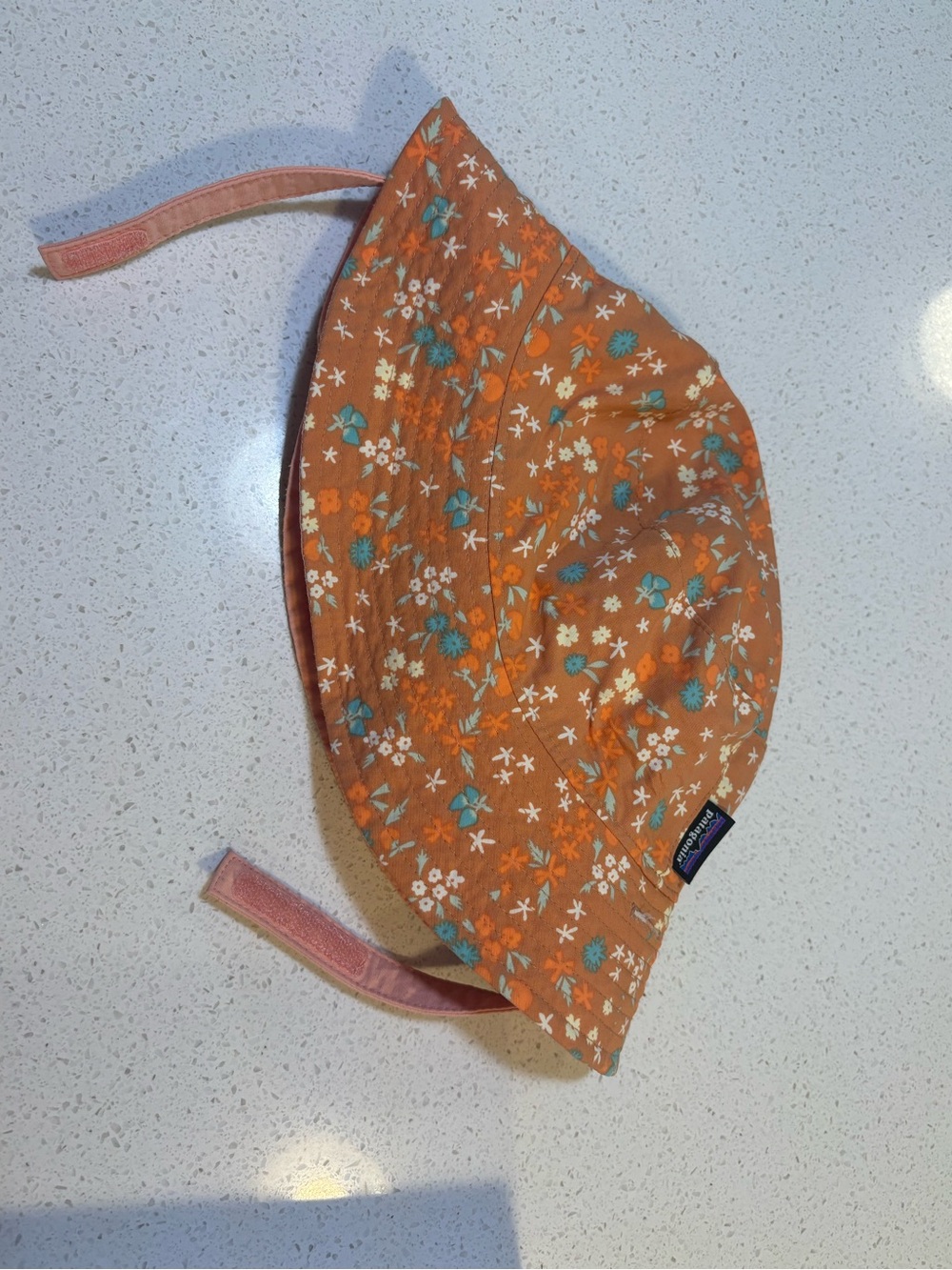 Patagonia Girl reversible  Floral Sun  Bucket Hat - Orange